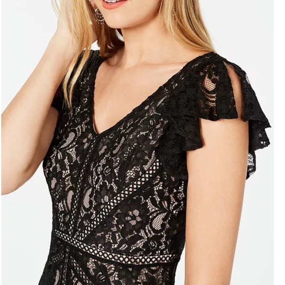 Taylor Black and Tan High Low Cocktail Dress - Picture 3 of 6